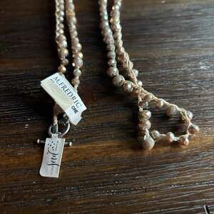 M. FREDRIC | An Old Soul Jewelry Crochet Crystal Beaded Wrap Necklace Taupe 46"